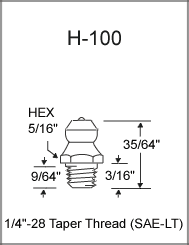 H-100 taper thread grease fitting drawing