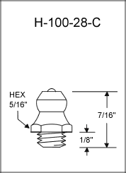 H-100-28-C straight thread grease fitting drawing