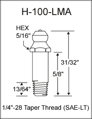 H-100-LMA taper thread grease fitting drawing