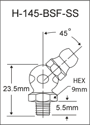 H-145-BSF-SS british thread grease fitting
