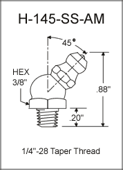 H-145-SS-AM stainless steel grease fitting drawing