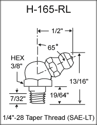H-165-RL taper thread grease fitting drawing