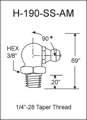 H-190-SS-AM stainless steel grease fitting drawing