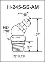 H-245-SS-AM stainless steel grease fitting drawing