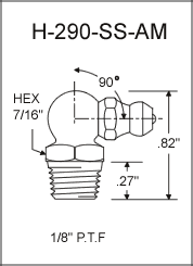 H-290-SS-AM stainless steel grease fitting drawing