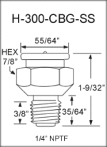 H-300-CBG-SS button head grease fitting drawing
