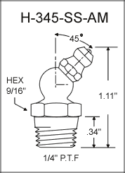H-345-SS-AM stainless steel grease fitting drawing