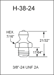 3/8"-24 UNF-2A Grease Fitting / Zerk Fitting drawing