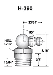 H-390 1/4in Pipe Thread grease fitting drawing