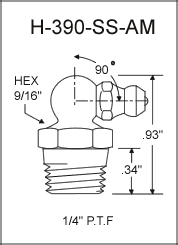 H-390-SS-AM stainless steel grease fitting drawing