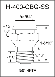 H-400-CBG-SS button head grease fitting drawing