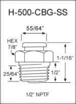 H-500-CBG-SS button head grease fitting drawing