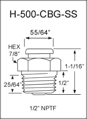 H-500-CBG-SS button head grease fitting drawing