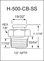 H-500-CB-SS button head grease fitting drawing