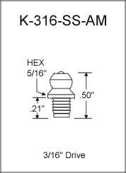 K-316-SS-AM stainless steel grease fitting drawing