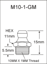 M10-1-GM metric grease fitting drawing