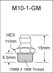 M10-1-GM metric grease fitting drawing