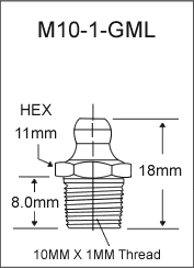 M10-1-GML metric grease fitting drawing