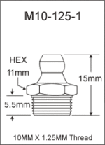 M10-125-1 metric grease fitting drawing