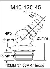 M10-125-45 metric grease fitting drawing