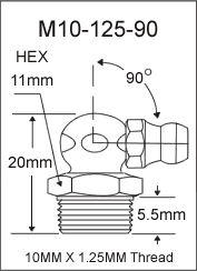 M10-125-90 metric grease fitting drawing