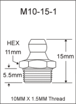 M10-15-1 metric grease fitting drawing