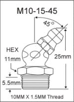M10-15-45 metric grease fitting drawing