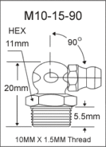M10-15-90 metric grease fitting drawing