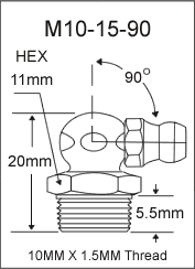 M10-15-90 metric grease fitting drawing