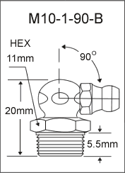 M10-1-90-B metric grease fitting drawing