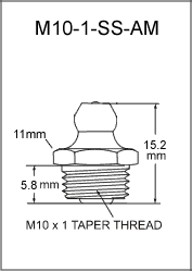 M10-1-SS-AM stainless steel grease fitting drawing