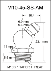 M10-45-SS-AM stainless steel grease fitting drawing