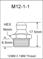 M12-1-1 metric grease fitting drawing