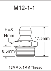 M12-1-1 metric grease fitting drawing