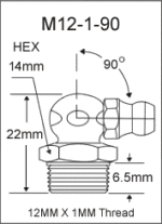 M12-1-90 metric grease fitting drawing