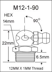 M12-1-90 metric grease fitting drawing