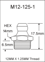 M12-125-1 metric grease fitting drawing