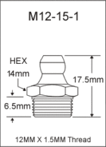 M12-15-1 metric grease fitting drawing