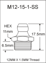 M12-15-1-SS metric stainless steel grease fitting