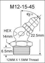 M12-15-45 metric grease fitting drawing
