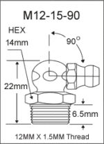 M12-15-90 metric grease fitting drawing