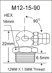M12-15-90 metric grease fitting drawing