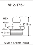 12MM X 1.75MM Grease Fitting / 12MM X 1.75MM Zerk