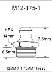 M12-175-1 metric grease fitting drawing