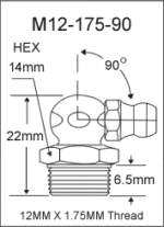 M12-175-90 metric grease fitting drawing