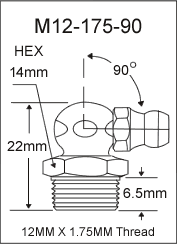 M12-175-90 metric grease fitting drawing