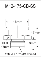 M12-175-CB-SS metric button head grease fitting drawing