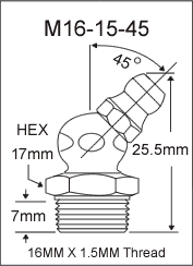 M16-15-45 metric grease fitting drawing