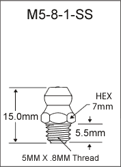 M5-8-1-SS stainless steel grease fitting drawing