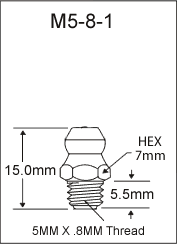 M5-8-1 metric grease fitting drawing